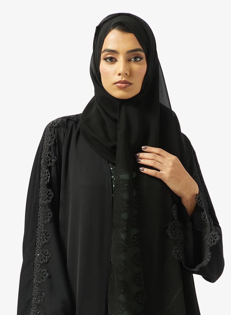 hayas closet  Black Lace Detail Abaya for Women | Best Price UAE